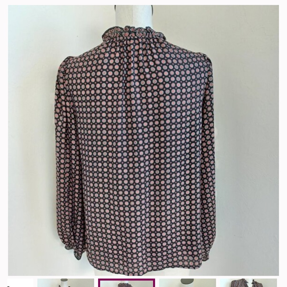 Max Studio Black Print Long Sleeve V Neck Popover Top - Picture 6 of 6